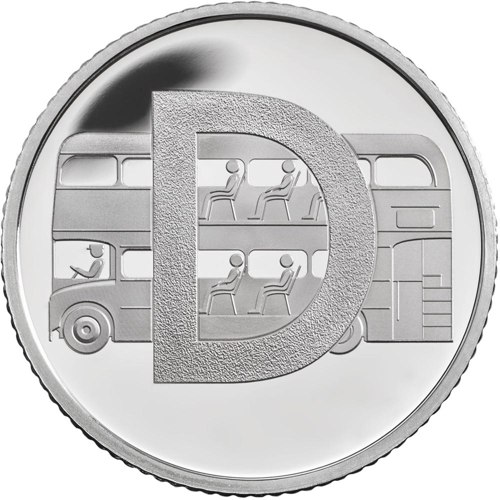 Image of 10 pences coin - D - Double Decker Bus | United Kingdom 2018.  The Silver coin is of Proof, UNC quality.