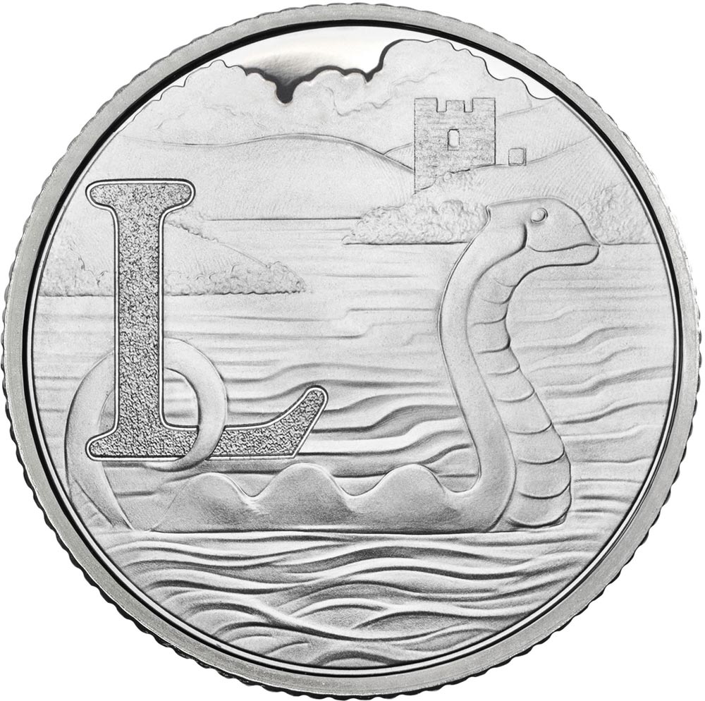 Image of 10 pences coin - L - Loch Ness | United Kingdom 2018.  The Silver coin is of Proof, UNC quality.