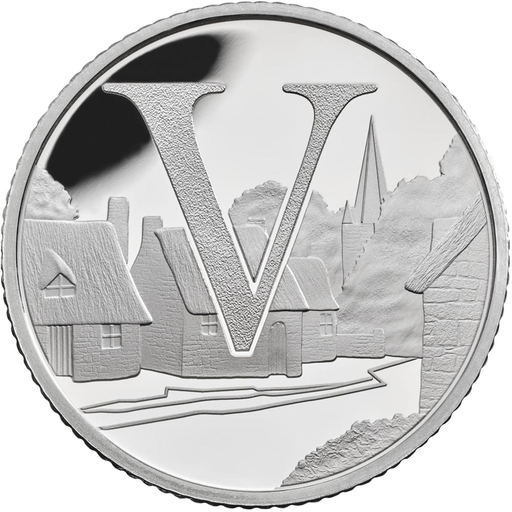 Image of 10 pences coin - V – Villages | United Kingdom 2018.  The Silver coin is of Proof, UNC quality.