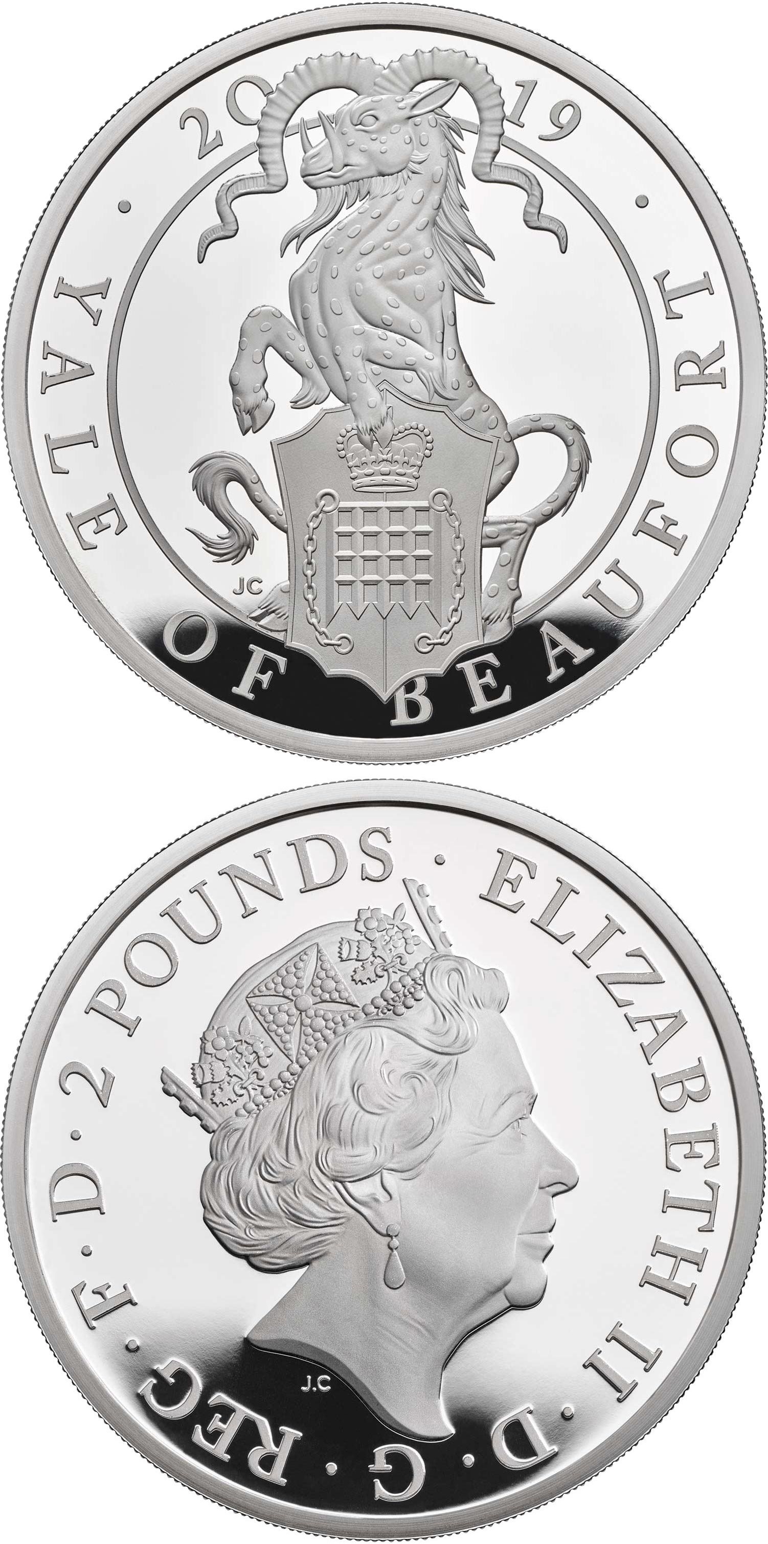 Image of 2 pounds coin - The Yale of Beaufort | United Kingdom 2019.  The Silver coin is of Proof quality.