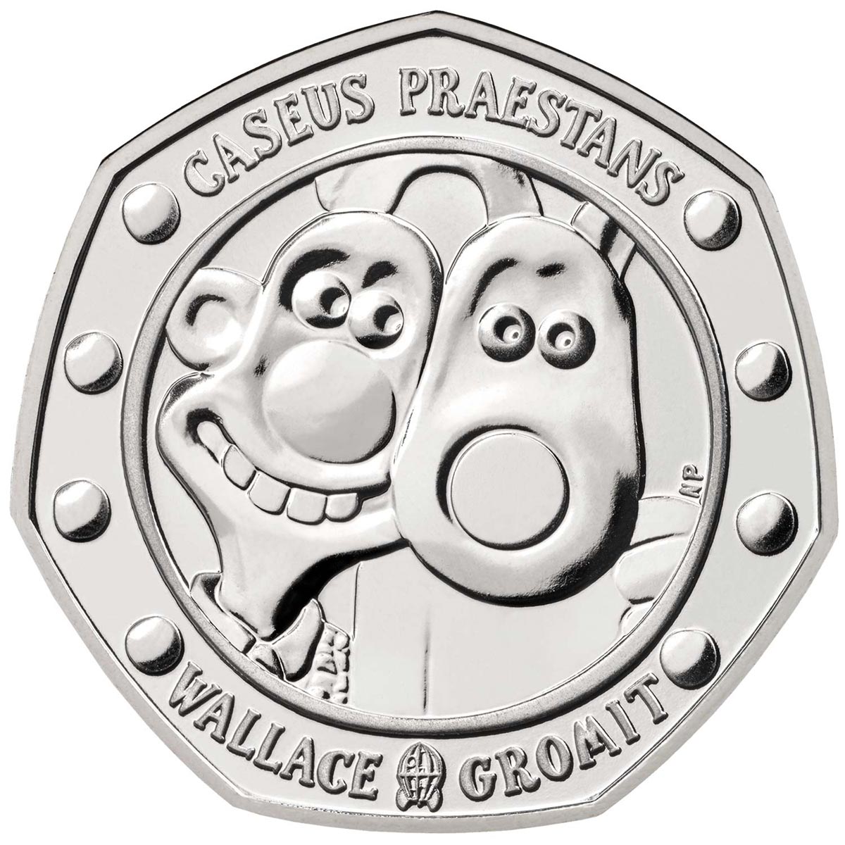 Image of 50 pence coin - 30 Years of Wallace and Gromit | United Kingdom 2019.  The Copper–Nickel (CuNi) coin is of Proof, BU quality.
