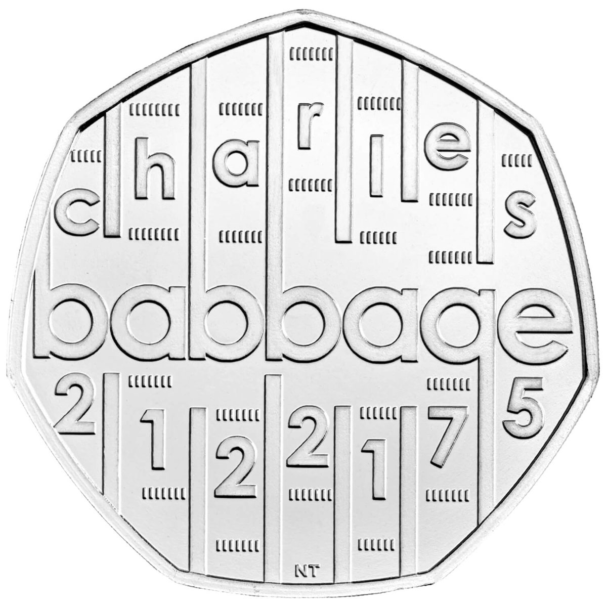 Image of 50 pence coin - Charles Babbage | United Kingdom 2021.  The Copper–Nickel (CuNi) coin is of UNC quality.