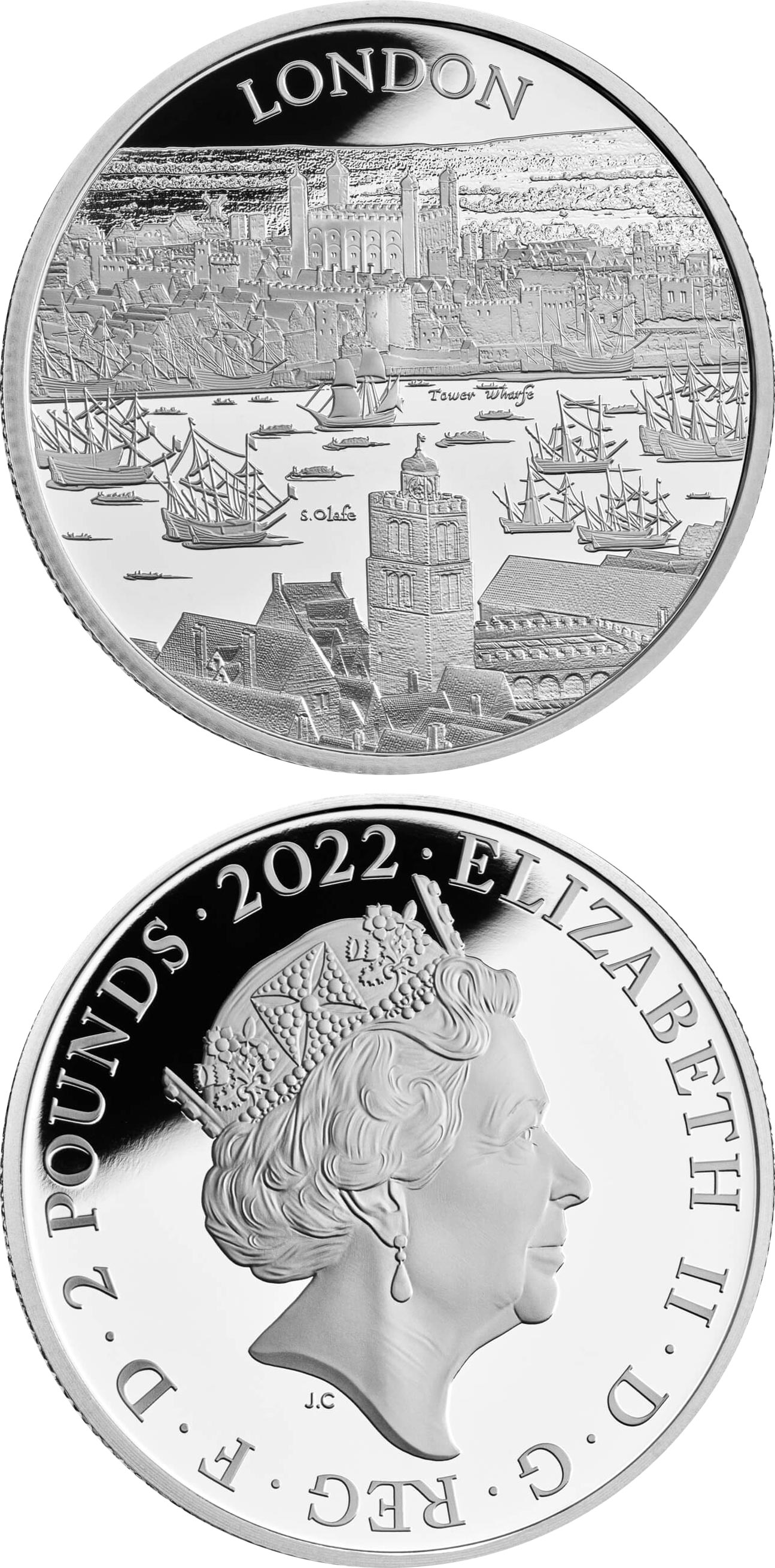 Image of 2 pounds coin - London | United Kingdom 2022.  The Silver coin is of Proof quality.