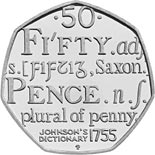 50 pence coin 250th Anniversary of Samuel Johnson's Dictionary of the English Language | United Kingdom 2005