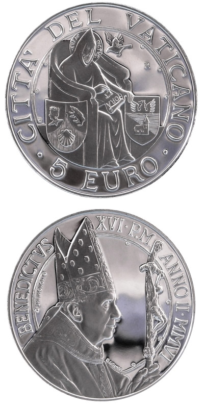 Image of 5 euro coin - 39th World Day of Peace | Vatican City 2006.  The Silver coin is of Proof quality.