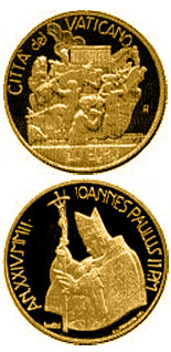 Image of 20 euro coin - Arche Noah - Abraham's Sacrifice  | Vatican City 2002.  The Gold coin is of Proof quality.