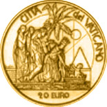 Image of 20 euro coin - Moses Birth - The Ten Commandments  | Vatican City 2003.  The Gold coin is of Proof quality.