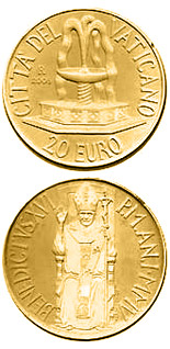 Image of 20 euro coin - The Sacraments of Christian Initiation - Baptism  | Vatican City 2005.  The Gold coin is of Proof quality.