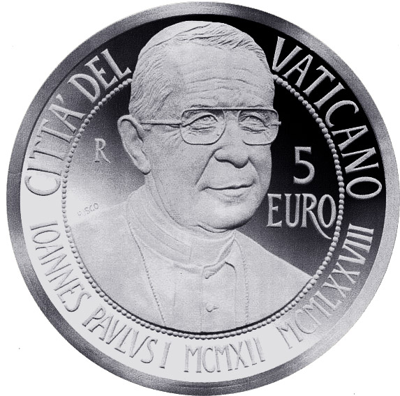 Image of 5 euro coin - Centenary of the Birth of John Paul I  | Vatican City 2012.  The Silver coin is of Proof quality.