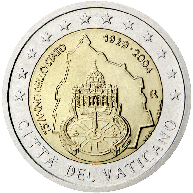 Image of 2 euro coin - 75th Anniversary of the Foundation of the Vatican City State | Vatican City 2004