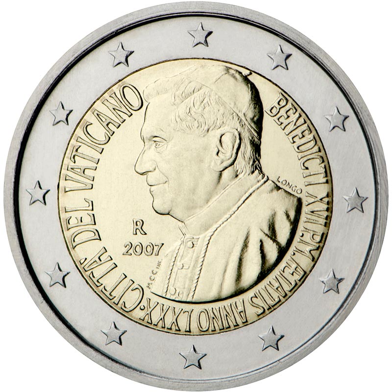 Image of 2 euro coin - 80th birthday of His Holiness Pope Benedict XVI | Vatican City 2007