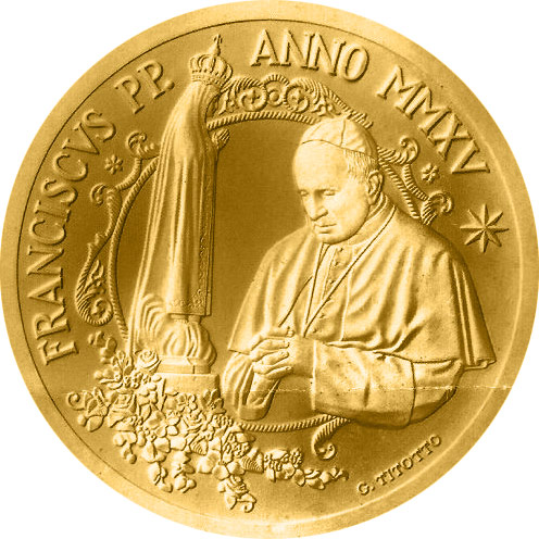 Image of 50 euro coin - Pope Francis MMXV | Vatican City 2015.  The Gold coin is of Proof quality.
