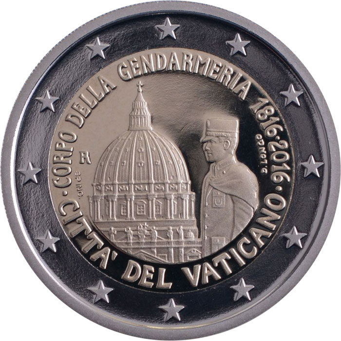 Image of 2 euro coin - 200th Anniversary of Corps of Gendarmerie of Vatican City | Vatican City 2016