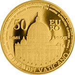 Image of 50 euro coin - Decennial of the Vatican Euro  | Vatican City 2012.  The Gold coin is of Proof quality.