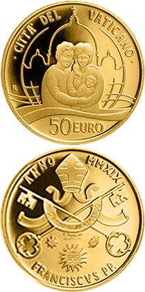 Image of 50 euro coin - Pope Francis Year MMXIX | Vatican City 2019.  The Gold coin is of Proof quality.