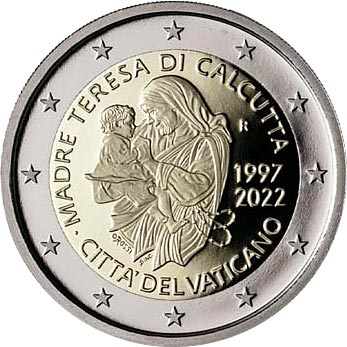 Image of 2 euro coin - 25th Anniversary of the death of Mother Teresa of Calcutta | Vatican City 2022