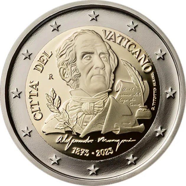 Image of 2 euro coin - 150th Anniversary of the death of Alessandro Manzoni | Vatican City 2023