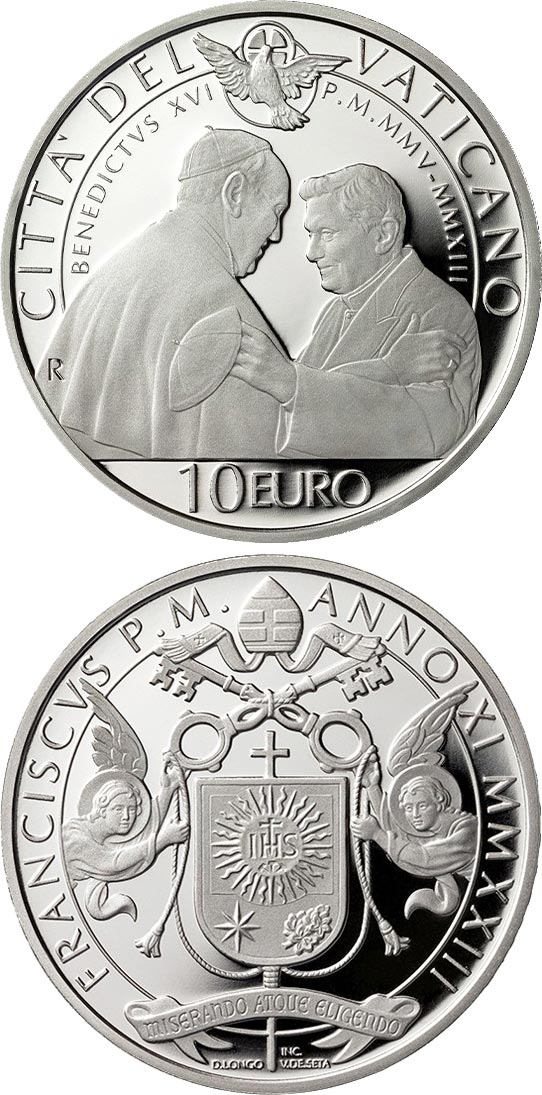 Image of 10 euro coin - Benedict XV | Vatican City 2023.  The Gold coin is of Proof quality.