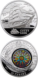 Image of 20 rubles coin - The Cutty Sark  | Belarus 2011.  The Silver coin is of BU quality.