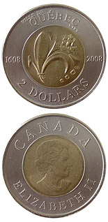 2 dollars 400th Anniversary of founding of Quebec City & 1st French settlement in North America - 2008 - Series: Commemorative Circulation Toonies - Canada