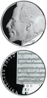 Image of 200 koruna coin - 150th anniversary - Birth of composer Gustav Mahler | Czech Republic 2010.  The Silver coin is of Proof, BU quality.