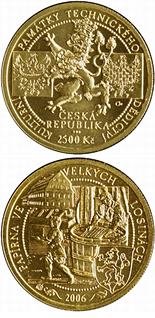 Image of 2500 koruna coin - Hand-Paper Mill at Velké Losiny | Czech Republic 2006.  The Gold coin is of Proof, BU quality.