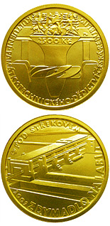 Image of 2500 koruna coin - Elbe Sluice under Střekov Castle at Ústí nad Labem | Czech Republic 2009.  The Gold coin is of Proof, BU quality.