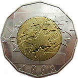 Image of 25 kuna coin - European Union | Croatia 1999.  The Copper–Nickel (CuNi) coin is of BU quality.