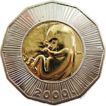Image of 25 kuna coin - The Year 2000-Human Fetus | Croatia 2000.  The Copper–Nickel (CuNi) coin is of BU quality.