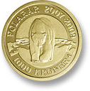 Image of 1000 krone coin - Polar bear | Denmark 2007.  The Gold coin is of Proof quality.
