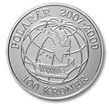 Image of 100 krone coin - Sirius | Denmark 2008.  The Silver coin is of Proof quality.