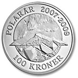 Image of 100 krone coin - Northern Lights  | Denmark 2009.  The Silver coin is of Proof quality.