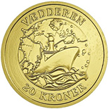 Image of 20 krone coin - The Ram | Denmark 2007.  The Nordic gold (CuZnAl) coin is of Proof, BU, UNC quality.