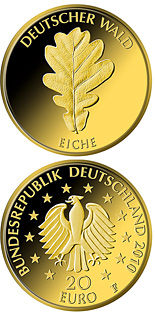 Image of 20 euro coin - Eiche | Germany 2010.  The Gold coin is of Proof quality.