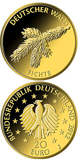 Image of 20 euro coin - Fichte | Germany 2012.  The Gold coin is of Proof quality.