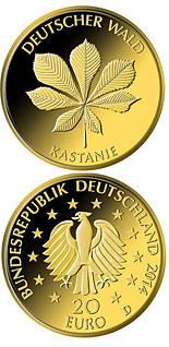 Image of 20 euro coin - Kastanie | Germany 2014.  The Gold coin is of Proof quality.