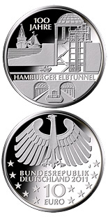 10 euro coin 100 Jahre Hamburger Elbtunnel | Germany 2011
