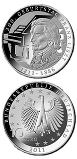 Image of 10 euro coin - 200. Geburtstag Franz Liszt | Germany 2011.  The Silver coin is of Proof, BU quality.