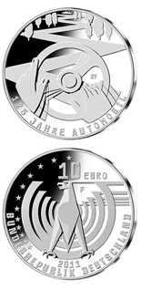 Image of 10 euro coin - 125 Jahre Automobil | Germany 2011.  The Silver coin is of Proof, BU quality.