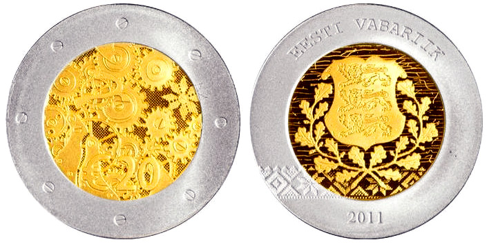 Image of 20 euro coin - Estonia's accession | Estonia 2011.  The Bimetal: gold, silver coin is of Proof quality.