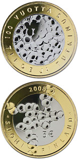 Image of 5 euro coin - Science and Research | Finland 2008.  The Bimetal: CuNi, nordic gold coin is of Proof, BU quality.