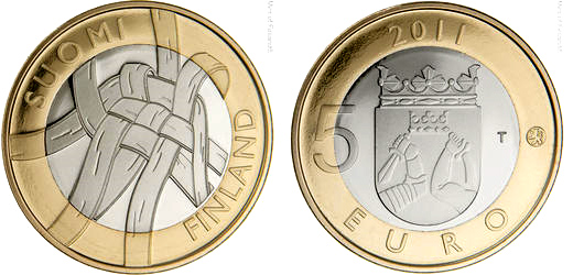 Image of 5 euro coin - Karelia Provincial Coin  | Finland 2011.  The Bimetal: CuNi, nordic gold coin is of Proof, BU quality.
