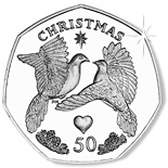 Image of 50 pence coin - Two Turtle Doves | Isle of Man 2006.  The Gold coin is of Proof, BU, UNC quality.