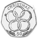 Image of 50 pence coin - Five Gold Rings | Isle of Man 2009.  The Gold coin is of Proof, BU, UNC quality.