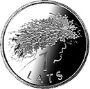 Image of 1 lats coin - Ligo Wreath | Latvia 2006.  The Copper–Nickel (CuNi) coin is of UNC quality.
