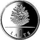 Image of 1 lats coin - Pinecone | Latvia 2006.  The Copper–Nickel (CuNi) coin is of UNC quality.
