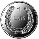 Image of 1 lats coin - Toad | Latvia 2010.  The Copper–Nickel (CuNi) coin is of UNC quality.