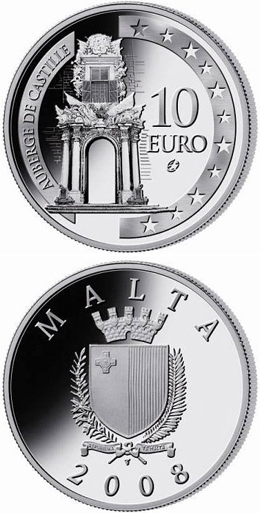 10 euro The Auberge de Castille - 2008 - Series: Silver 10 euro coins - Malta