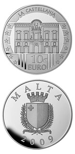 Image of 10 euro coin - La Castellania | Malta 2009.  The Silver coin is of Proof quality.