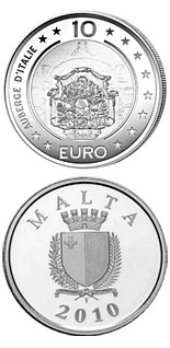 Image of 10 euro coin - Auberge d’Italie | Malta 2010.  The Silver coin is of Proof quality.